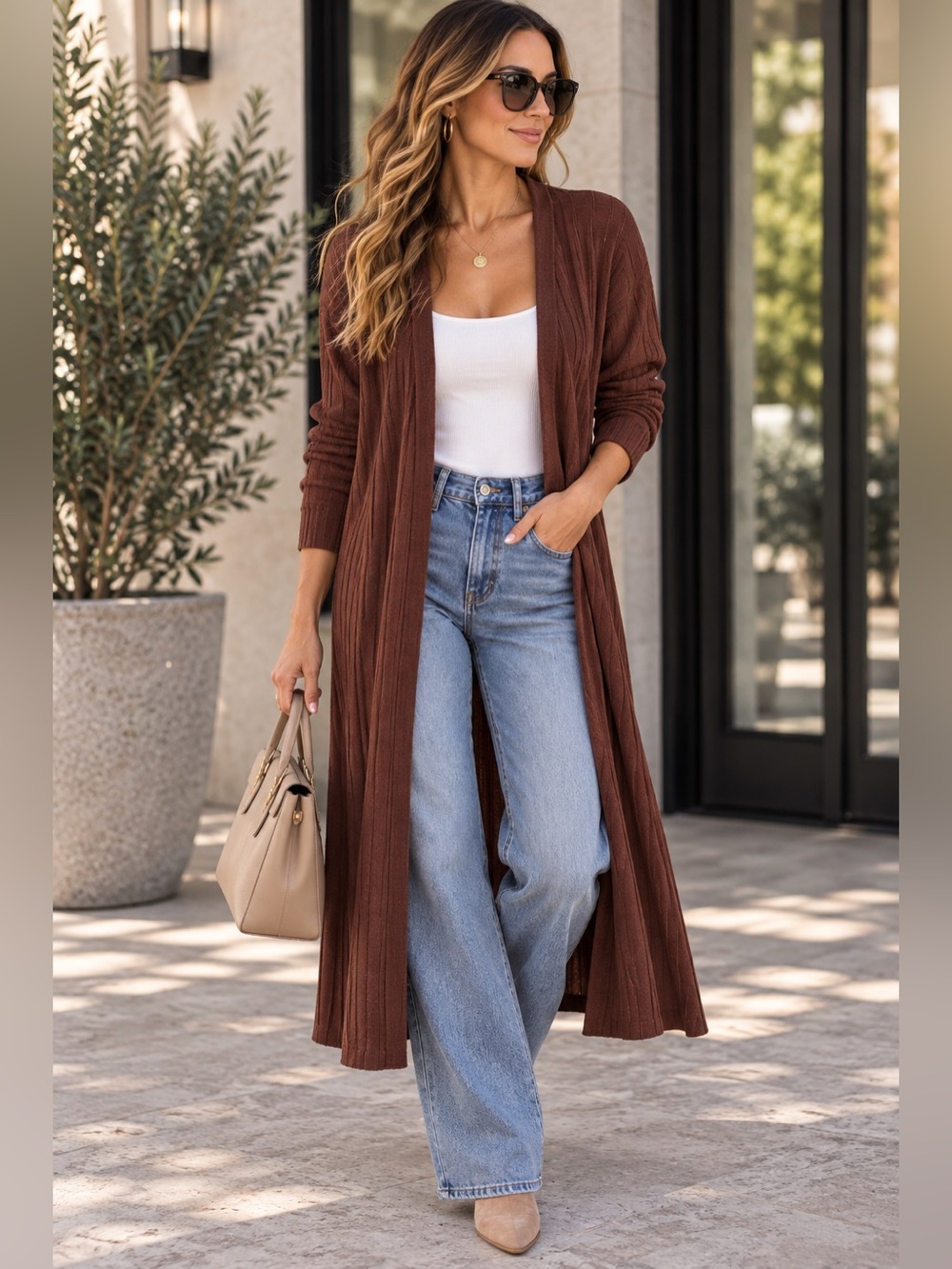 MADE IN ITALY Open-Front Long Cardigan Sweater